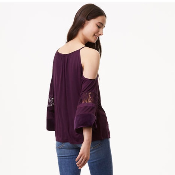 LOFT Velvet Lace Cold Shoulder Top. - Picture 3 of 8